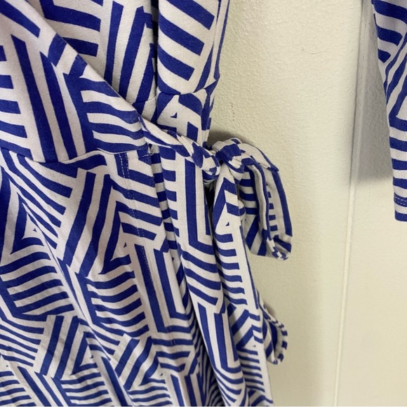 Boden Geo Wrap Maxi Dress Long Sleeve Women's Size 6 Blue White Stretch * - Picture 12 of 16